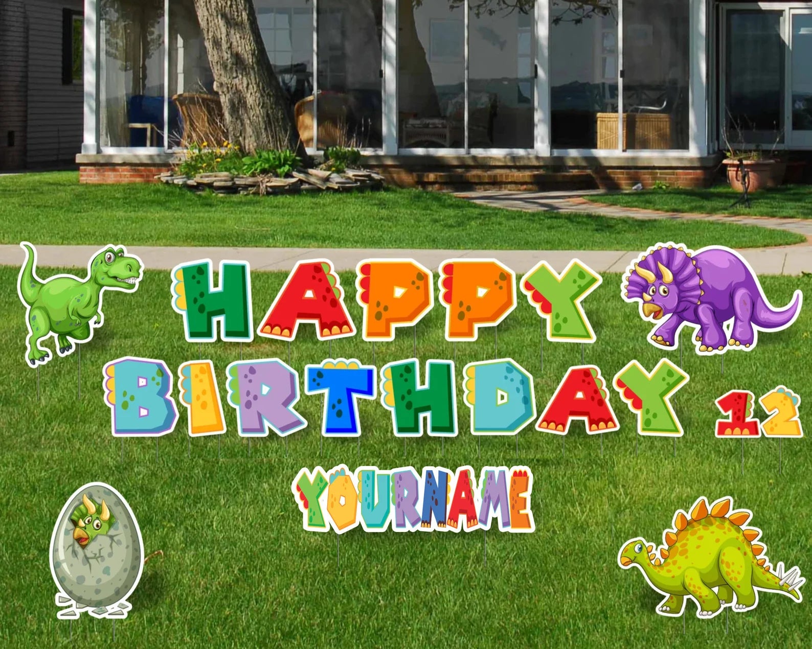 Dinosaur Theme Happy Birthday Yard Sign