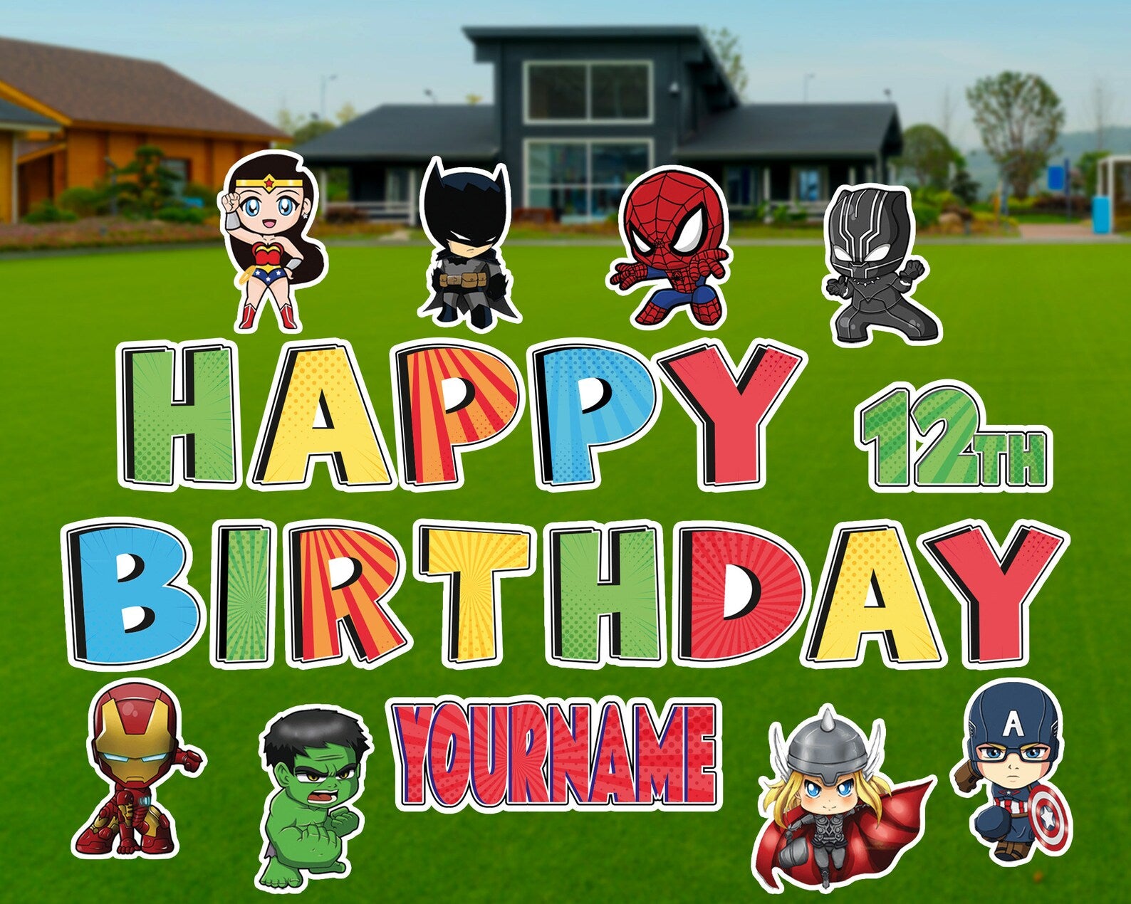 Personalized Happy Birthday Marvel Super Heroes Yard Sign