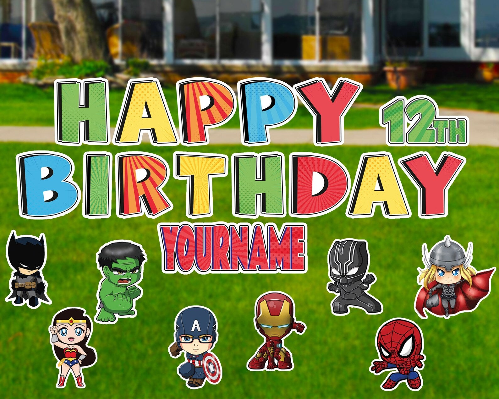 Personalized Happy Birthday Marvel Super Heroes Yard Sign